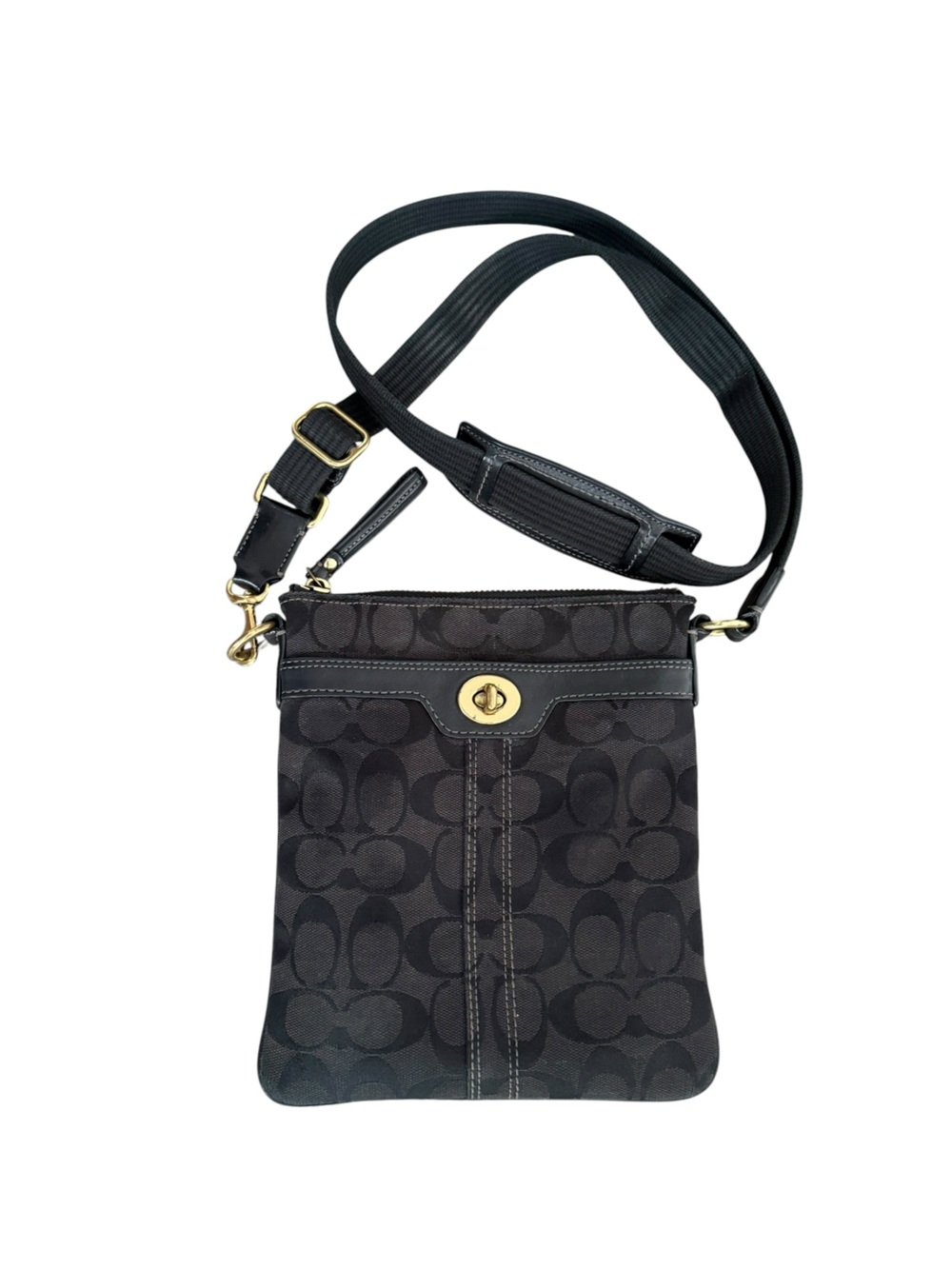 Coach Vintage Black Signature C Crossbody Swingpack 40688 Gold Turnlock 8”x7”